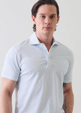 Pima Cotton Stretch Mini Floral Print Polo in Blue Bell