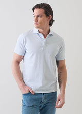 Pima Cotton Stretch Mini Floral Print Polo in Blue Bell