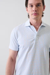 Pima Cotton Stretch Mini Floral Print Polo in Blue Bell
