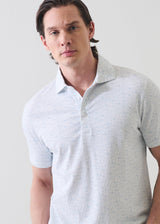 Pima Cotton Stretch Micro Floral Print Polo - Blue Ice