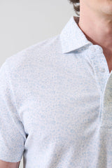 Pima Cotton Stretch Micro Floral Print Polo - Blue Ice