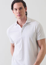 Pima Cotton Stretch Micro Geometric Print Polo in Harbour