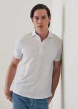 Pima Cotton Stretch Micro Geometric Print Polo in Harbour
