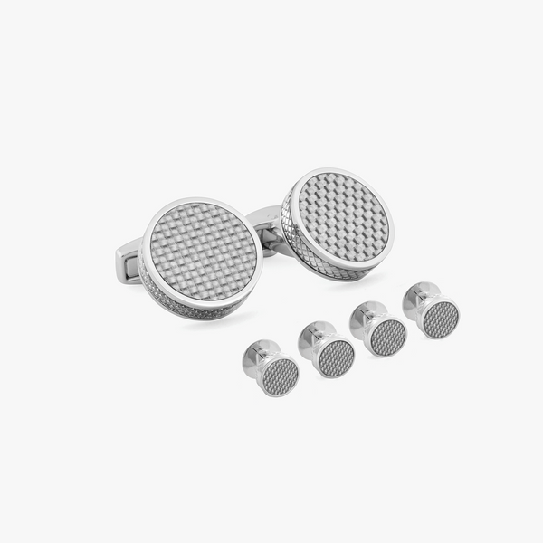 Palladium plated Disc Cufflinks & Stud Set