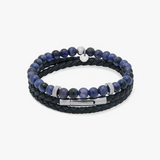 Stacked Multi-Layer Mixed BraceletÂ In Sodalite and Navy leather