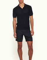 Tailored Fit Open Mesh Stitch Polo Shirt In Night Iris Blue