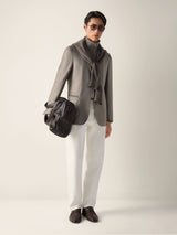 Dark Taupe Mélange Cashmere Silk and Linen Jacket
