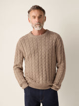 Beige Mélange Linen Cashmere and Silk Crewneck