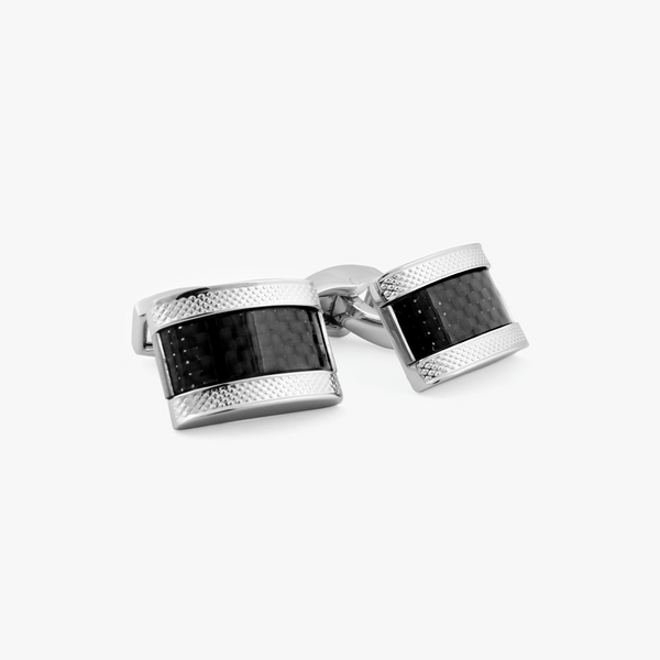 Carbon D-Shape cufflinks with palladium plated & black carbon fibre