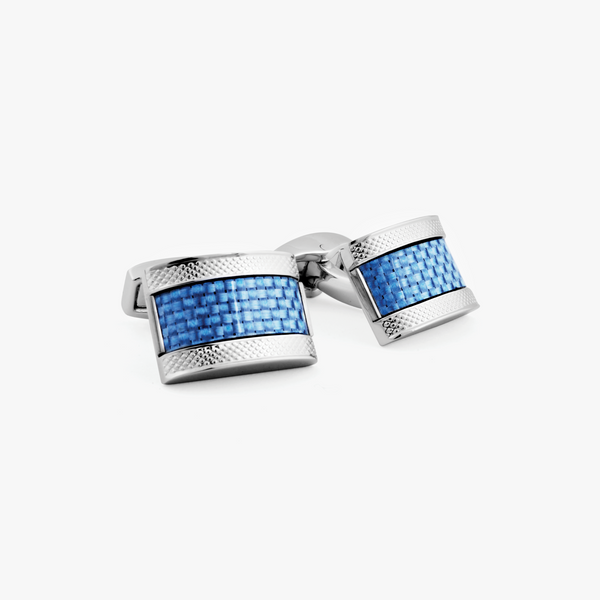Carbon D-Shape cufflinks with Palladium Plated & blue alutex