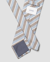 Brown Striped Woven Linen Silk Tie