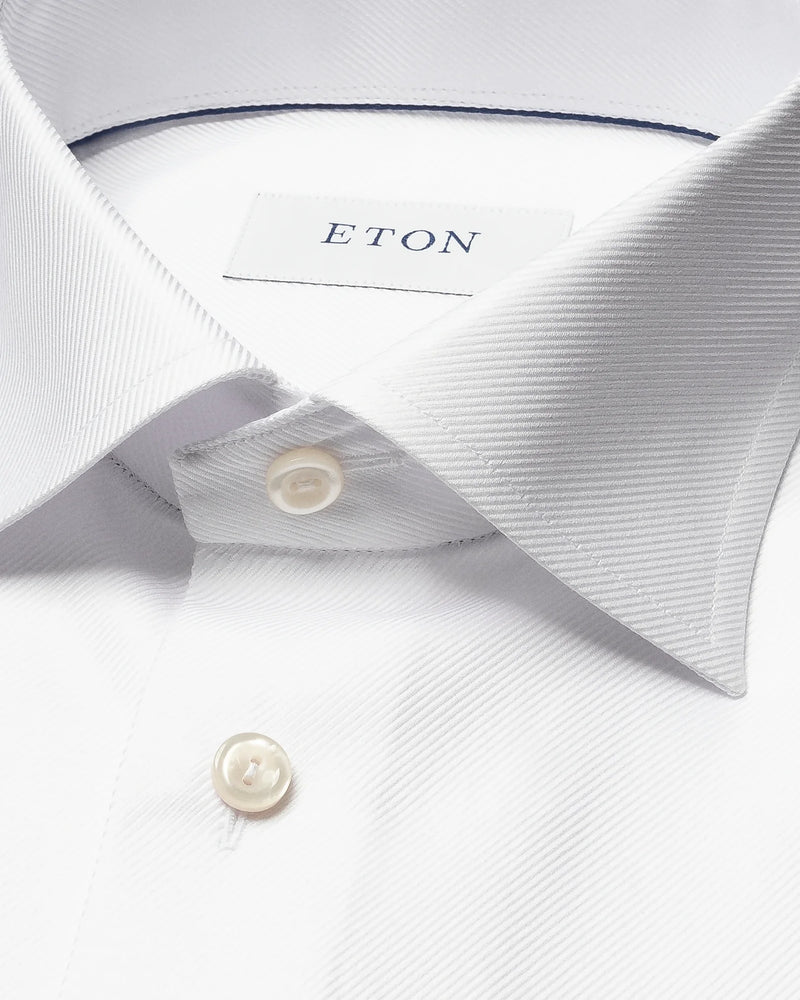 White Contemporary Textured Twill Shirt - French Cuff