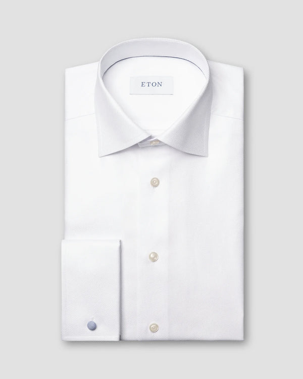 White Contemporary Textured Twill Shirt - French Cuff