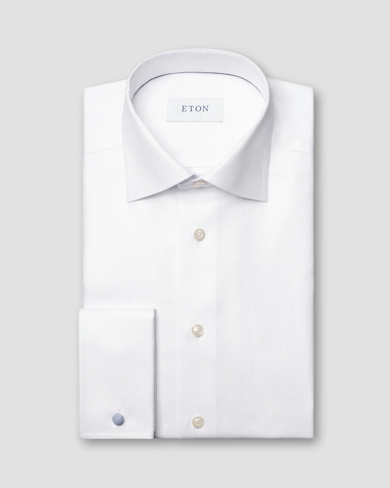 White Contemporary Textured Twill Shirt - French Cuff