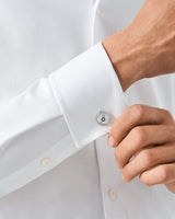 White Contemporary Textured Twill Shirt - French Cuff