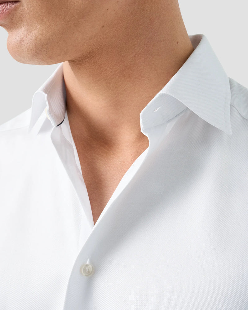 White Contemporary Textured Twill Shirt - French Cuff