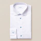 White twill shirt with blue details